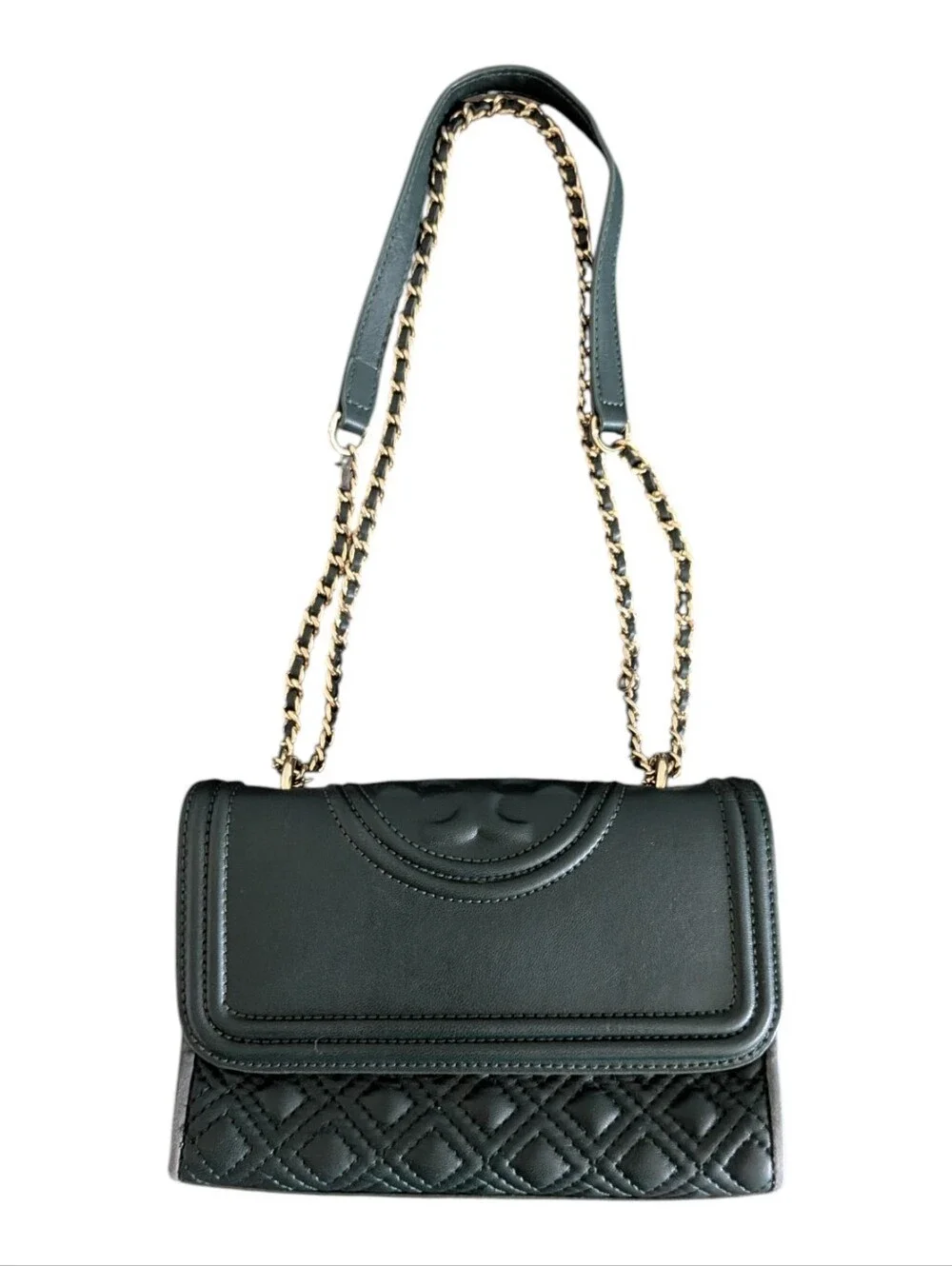 Tory Burch Fleming Hunter Green Quilted Leather Shoulder Bag